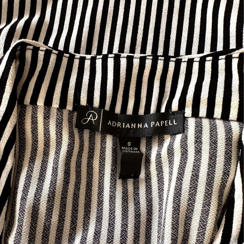 Adrianna Papell Faux Wrap Slinky Knit Blouse Stripe V-Neck Black White S - Picture 5 of 6